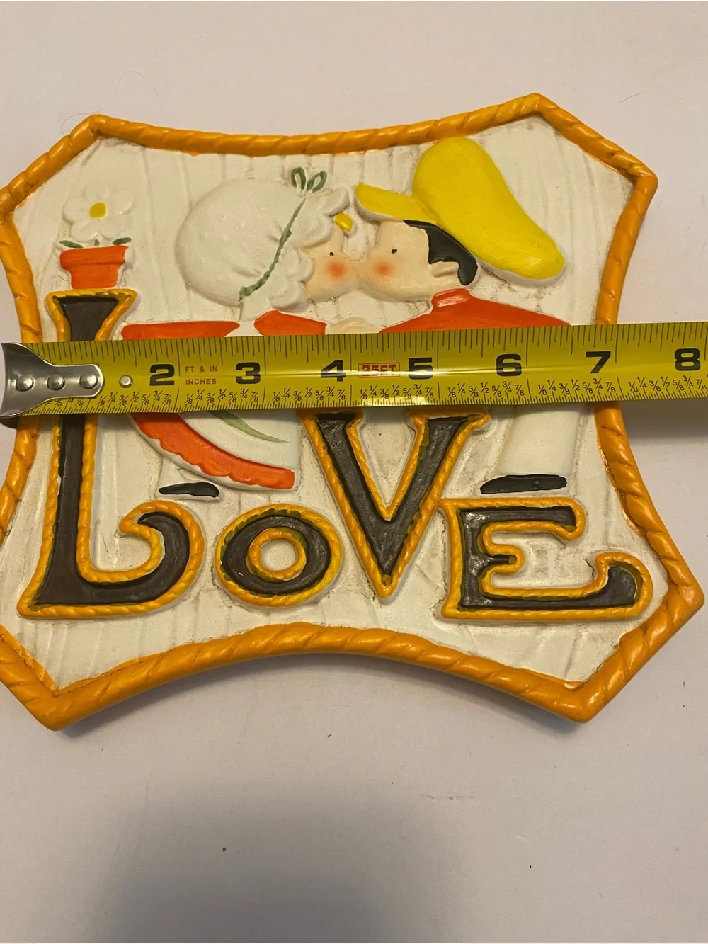 Vintage Lefton 1970'S Child’s Love Chalk ware Wall Hanging Boy & Girl Kissing